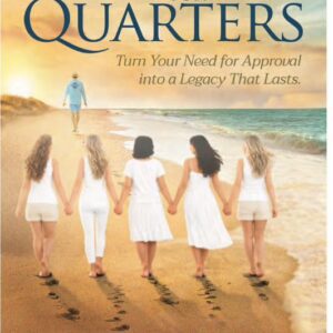 Dancing for Quarters book cover: a man walking into golden light on a beach, five women holding hands behind him